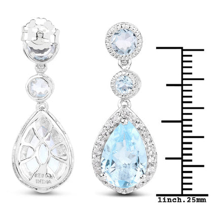 9.46 Carat Genuine Blue Topaz and White Topaz .925 Sterling Silver Earrings Bids.com
