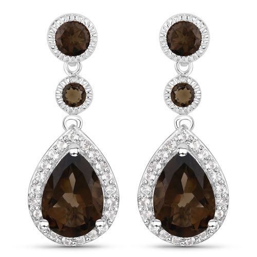 7.34 Carat Genuine Smoky Quartz and White Topaz .925 Sterling Silver Earrings Bids.com