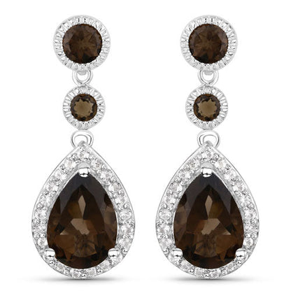 7.34 Carat Genuine Smoky Quartz and White Topaz .925 Sterling Silver Earrings Bids.com
