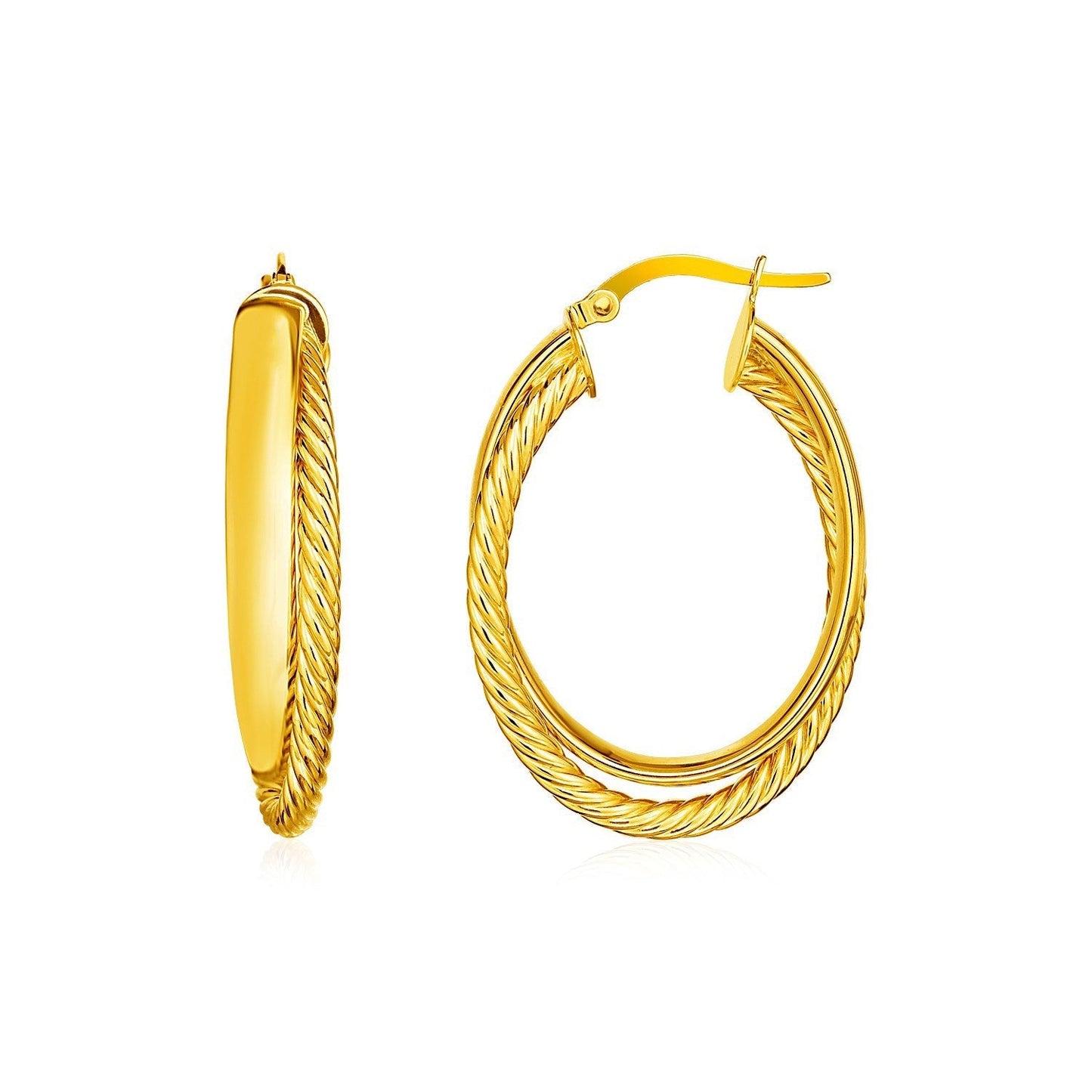 14k Yellow Gold Two Part Textured Twisted Oval Hoop Earrings Bids.com