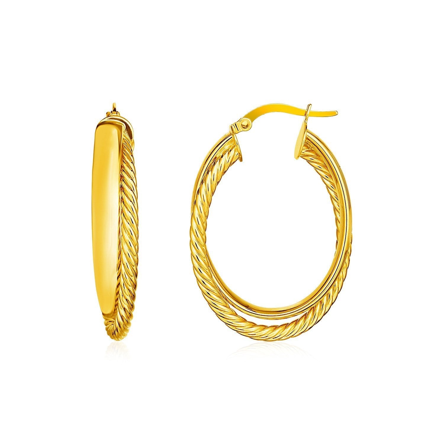 14k Yellow Gold Two Part Textured Twisted Oval Hoop Earrings Bids.com