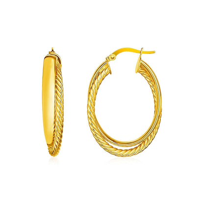 14k Yellow Gold Two Part Textured Twisted Oval Hoop Earrings Bids.com