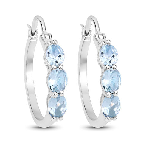 1.75 Carat Genuine Aquamarine and White Diamond .925 Sterling Silver Earrings Bids.com