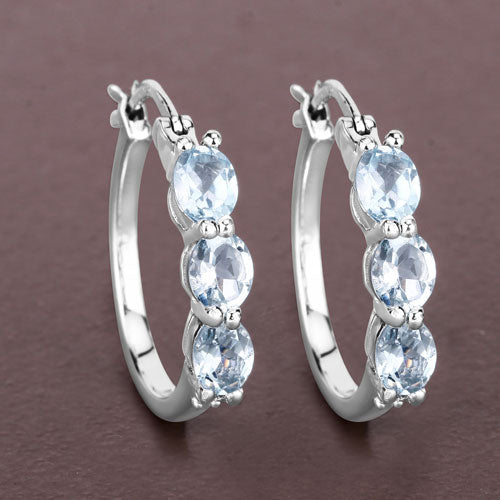 1.75 Carat Genuine Aquamarine and White Diamond .925 Sterling Silver Earrings Bids.com