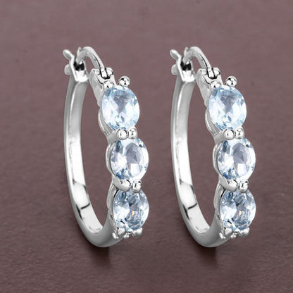 1.75 Carat Genuine Aquamarine and White Diamond .925 Sterling Silver Earrings Bids.com