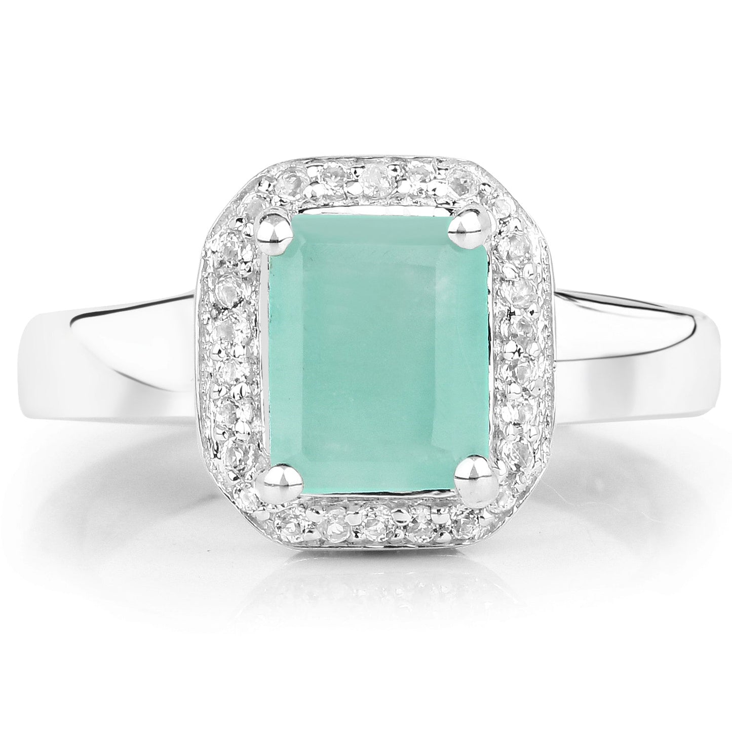 1.73 Carat Genuine Emerald & White Topaz .925 Sterling Silver Ring Bids.com