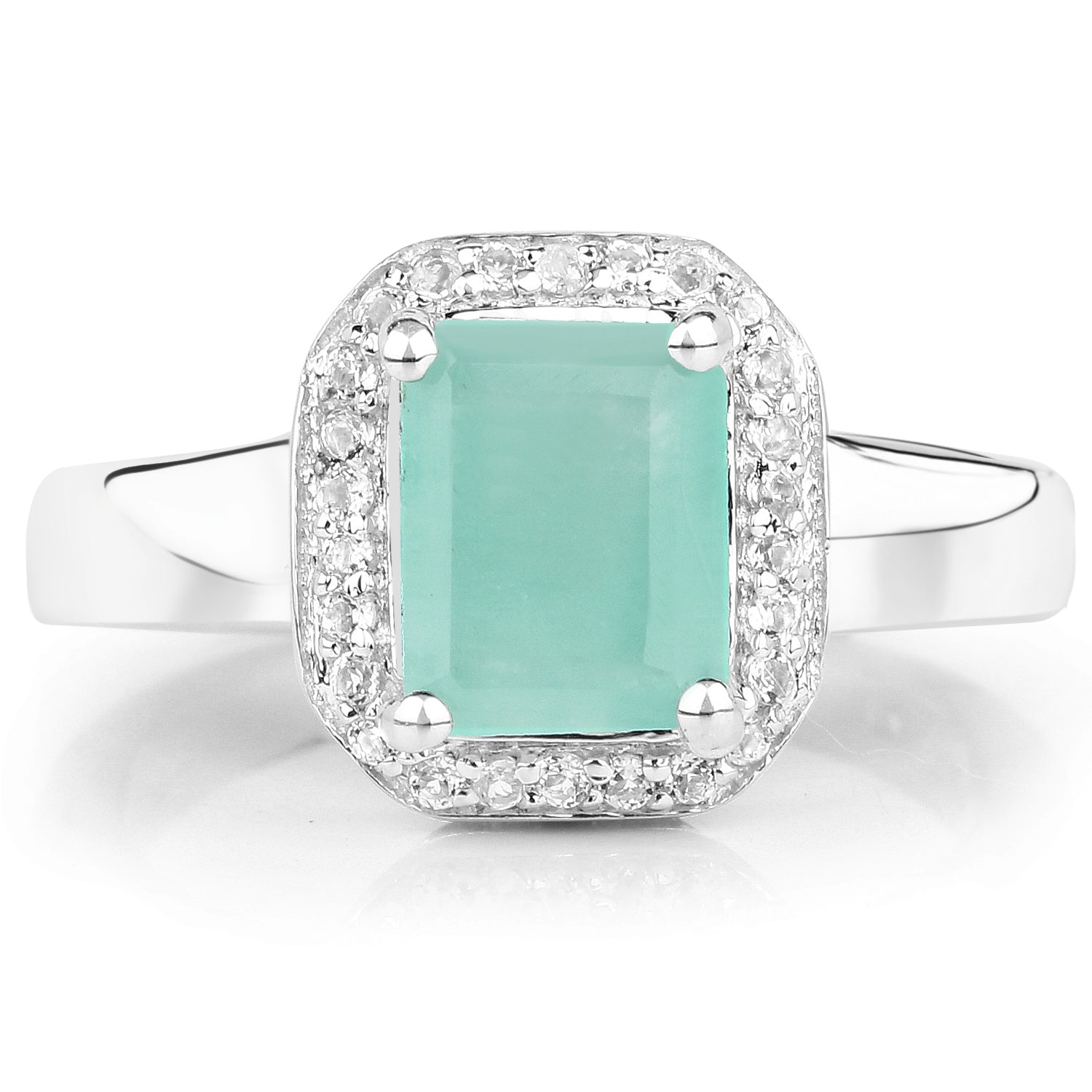 1.73 Carat Genuine Emerald & White Topaz .925 Sterling Silver Ring Bids.com