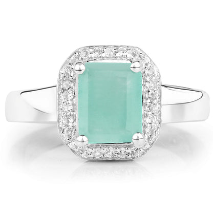 1.73 Carat Genuine Emerald & White Topaz .925 Sterling Silver Ring Bids.com