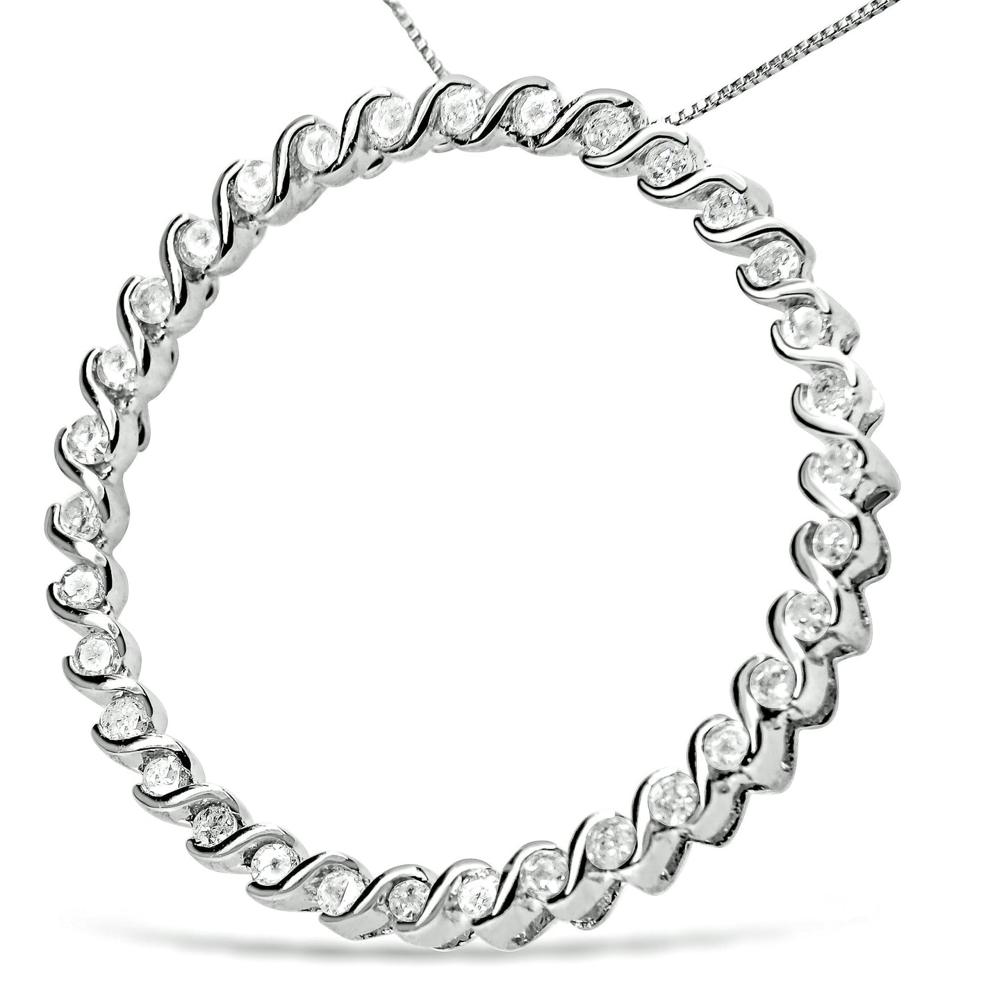 .925 Sterling Silver 3/4 Cttw Round Diamond Spiral Curved Circle Pendant 18" Necklace (I-J Color, I3 Clarity) Bids.com