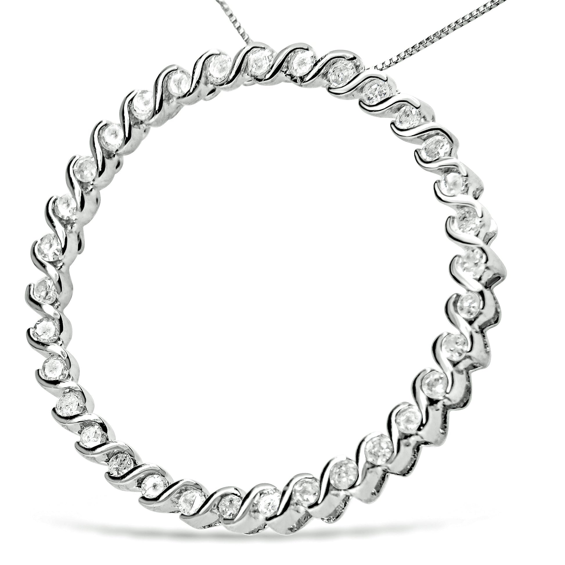 .925 Sterling Silver 3/4 Cttw Round Diamond Spiral Curved Circle Pendant 18" Necklace (I-J Color, I3 Clarity) Bids.com