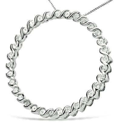 .925 Sterling Silver 3/4 Cttw Round Diamond Spiral Curved Circle Pendant 18" Necklace (I-J Color, I3 Clarity) Bids.com