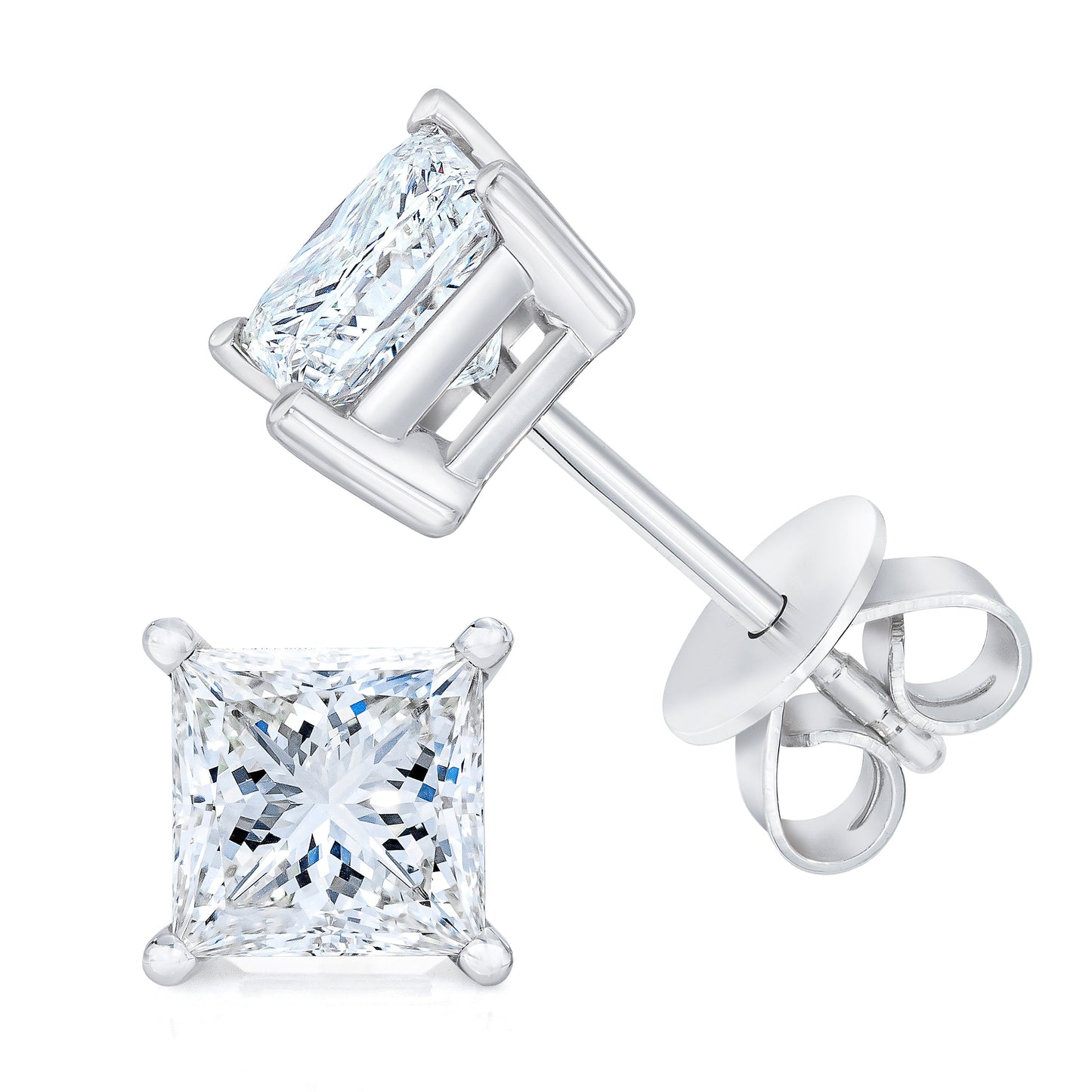 14K White Gold 1.00 Cttw Princess-Cut Square Near Colorless Diamond Classic 4-Prong Solitaire Stud Earrings (G-H Color, SI1-SI2 Clarity) Bids.com