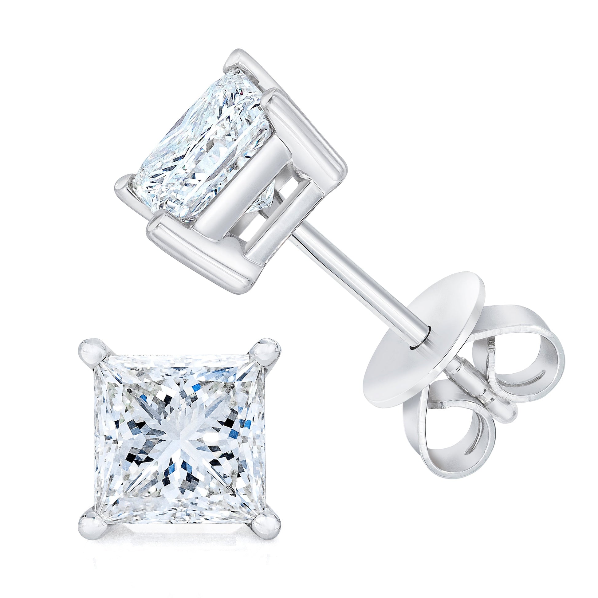 14K White Gold 1.00 Cttw Princess-Cut Square Near Colorless Diamond Classic 4-Prong Solitaire Stud Earrings (G-H Color, SI1-SI2 Clarity) Bids.com
