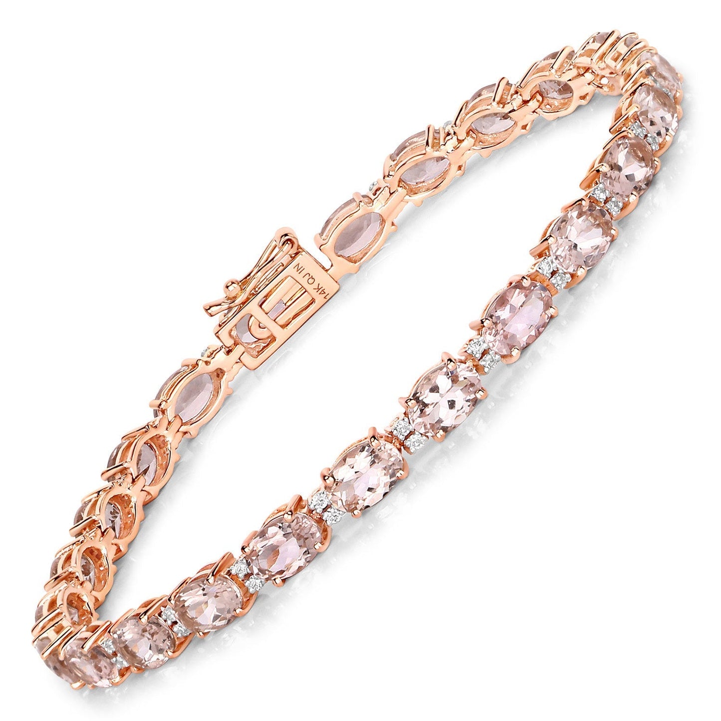 8.95 Carat Genuine Morganite and White Diamond 14K Rose Gold Bracelet Bids.com