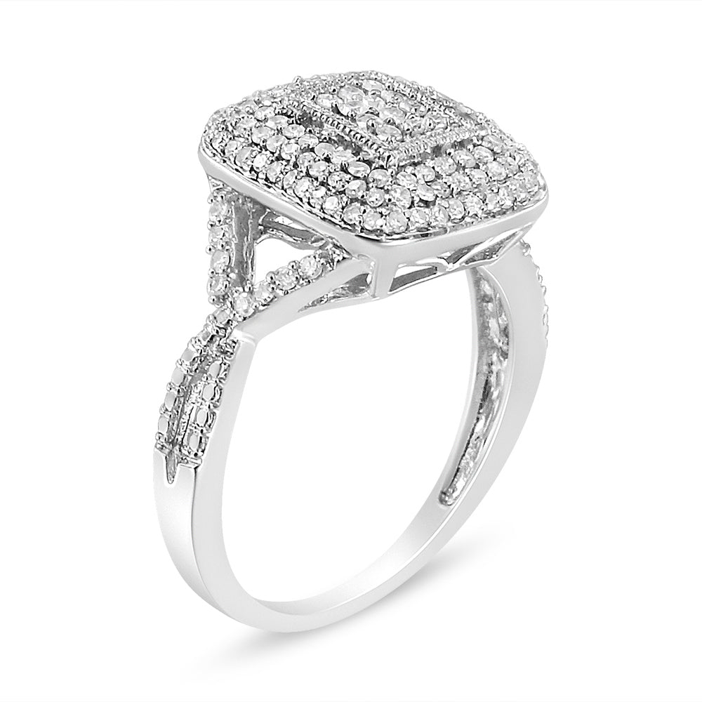 .925 Sterling Silver 1/2 Cttw Round-Cut Diamond Cluster Cushion Ring (I-J , I1-I2) - Size 7 Bids.com