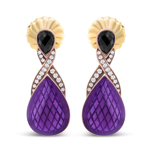 18K Rose Gold Flash Plated .925 Sterling Silver Purple Enamel 1/5 Cttw Round Pave-Set Diamond and 5.5 x 4mm Pear-Shaped Black Onyx Drop Earrings (F-G Color, VS1-VS2 Clarity) Bids.com