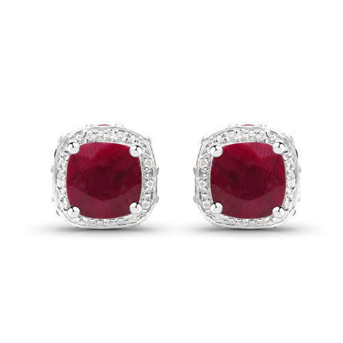 6.12 Carat Dyed Ruby, Ruby and White Topaz .925 Sterling Silver Earrings Bids.com