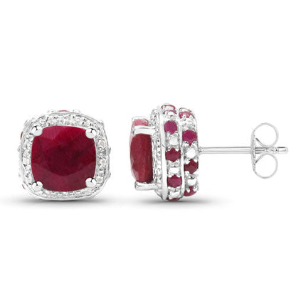 6.12 Carat Dyed Ruby, Ruby and White Topaz .925 Sterling Silver Earrings Bids.com