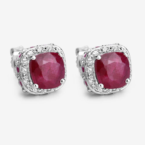 6.12 Carat Dyed Ruby, Ruby and White Topaz .925 Sterling Silver Earrings Bids.com