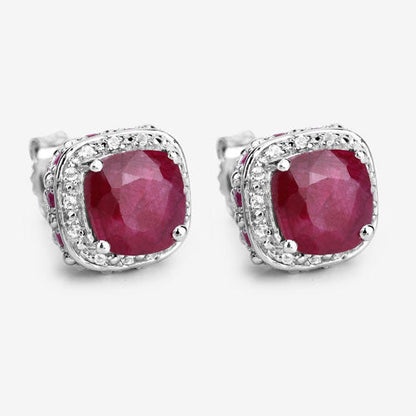 6.12 Carat Dyed Ruby, Ruby and White Topaz .925 Sterling Silver Earrings Bids.com