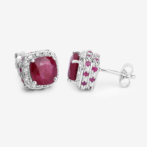 6.12 Carat Dyed Ruby, Ruby and White Topaz .925 Sterling Silver Earrings Bids.com