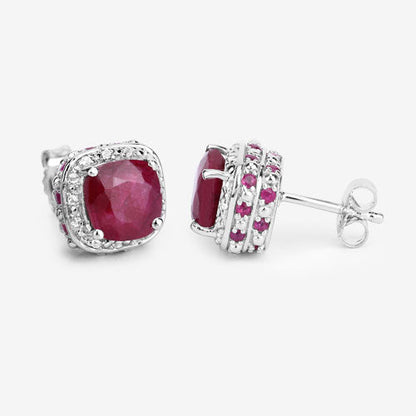 6.12 Carat Dyed Ruby, Ruby and White Topaz .925 Sterling Silver Earrings Bids.com