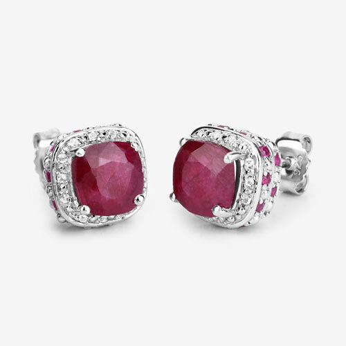 6.12 Carat Dyed Ruby, Ruby and White Topaz .925 Sterling Silver Earrings Bids.com