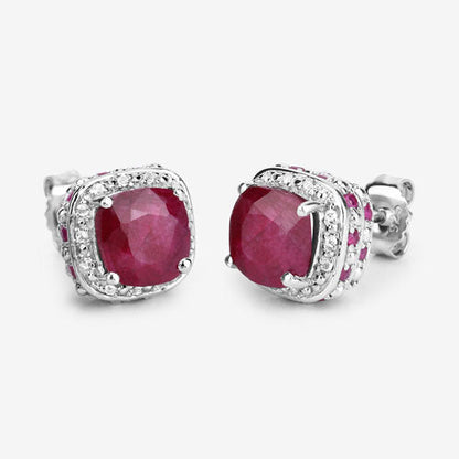 6.12 Carat Dyed Ruby, Ruby and White Topaz .925 Sterling Silver Earrings Bids.com