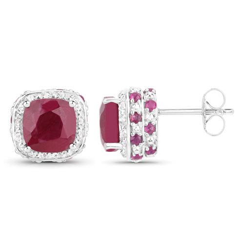 6.12 Carat Dyed Ruby, Ruby and White Topaz .925 Sterling Silver Earrings Bids.com