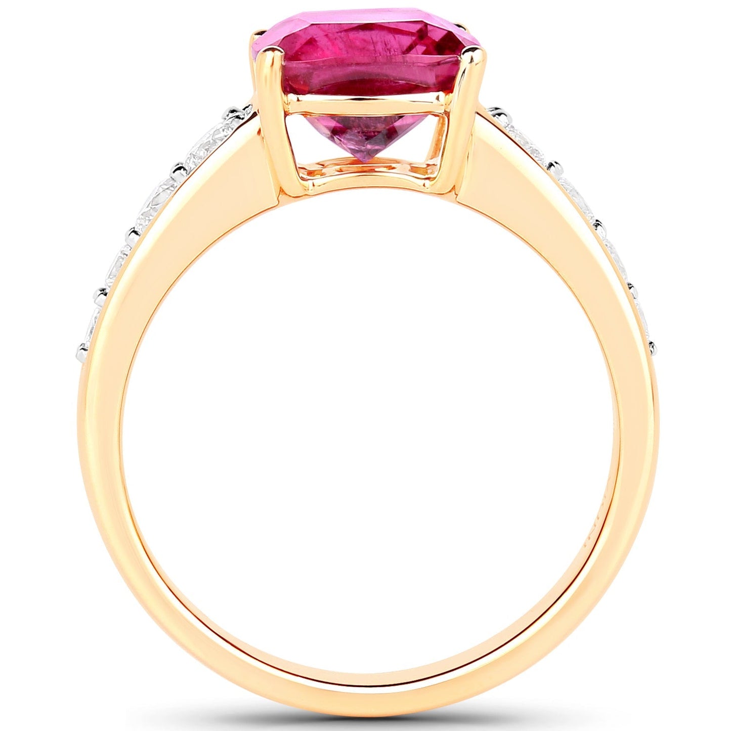 2.70 Carat Genuine Rubellite and White Diamond 14K Yellow Gold Ring Bids.com