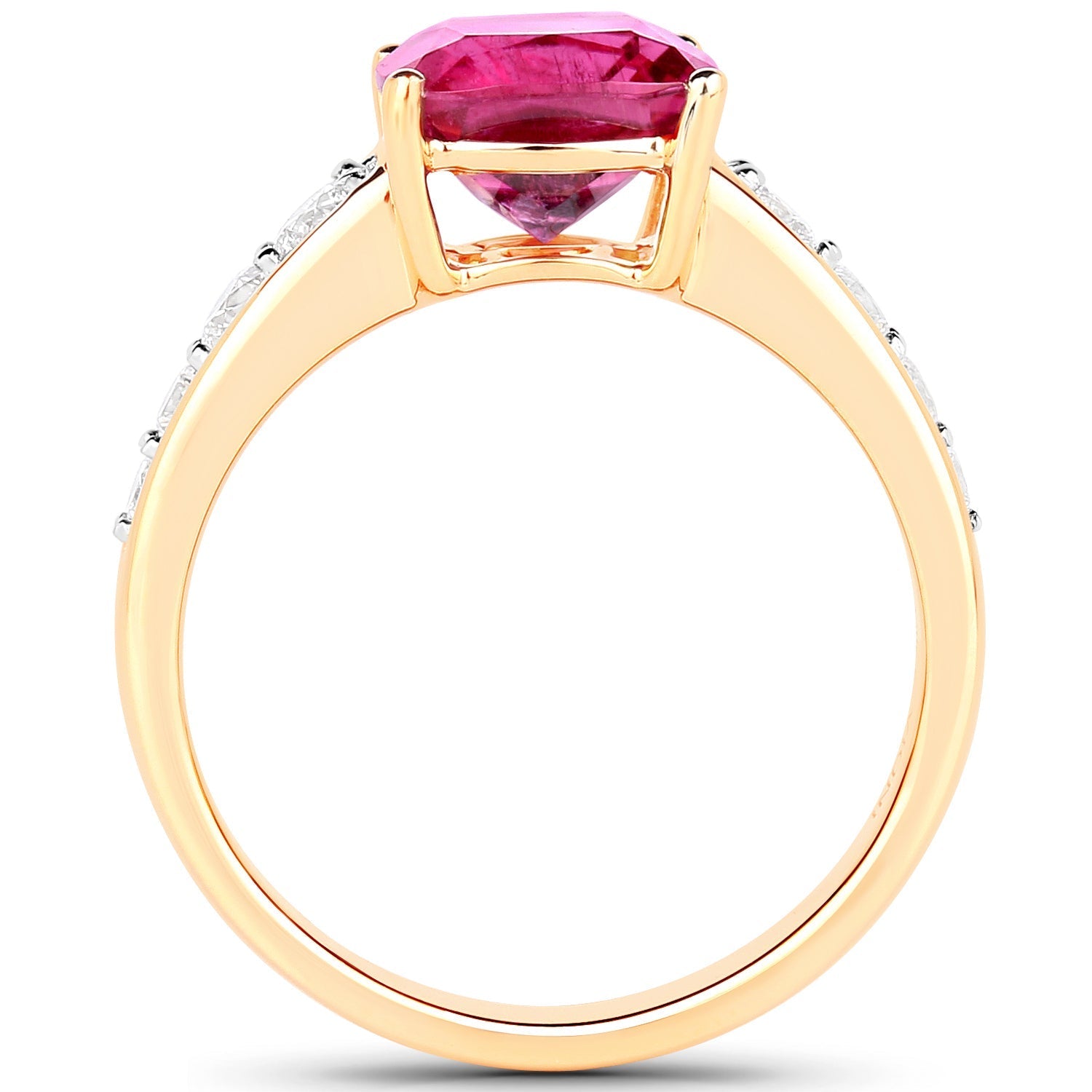 2.70 Carat Genuine Rubellite and White Diamond 14K Yellow Gold Ring Bids.com