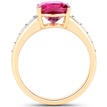 2.70 Carat Genuine Rubellite and White Diamond 14K Yellow Gold Ring Bids.com