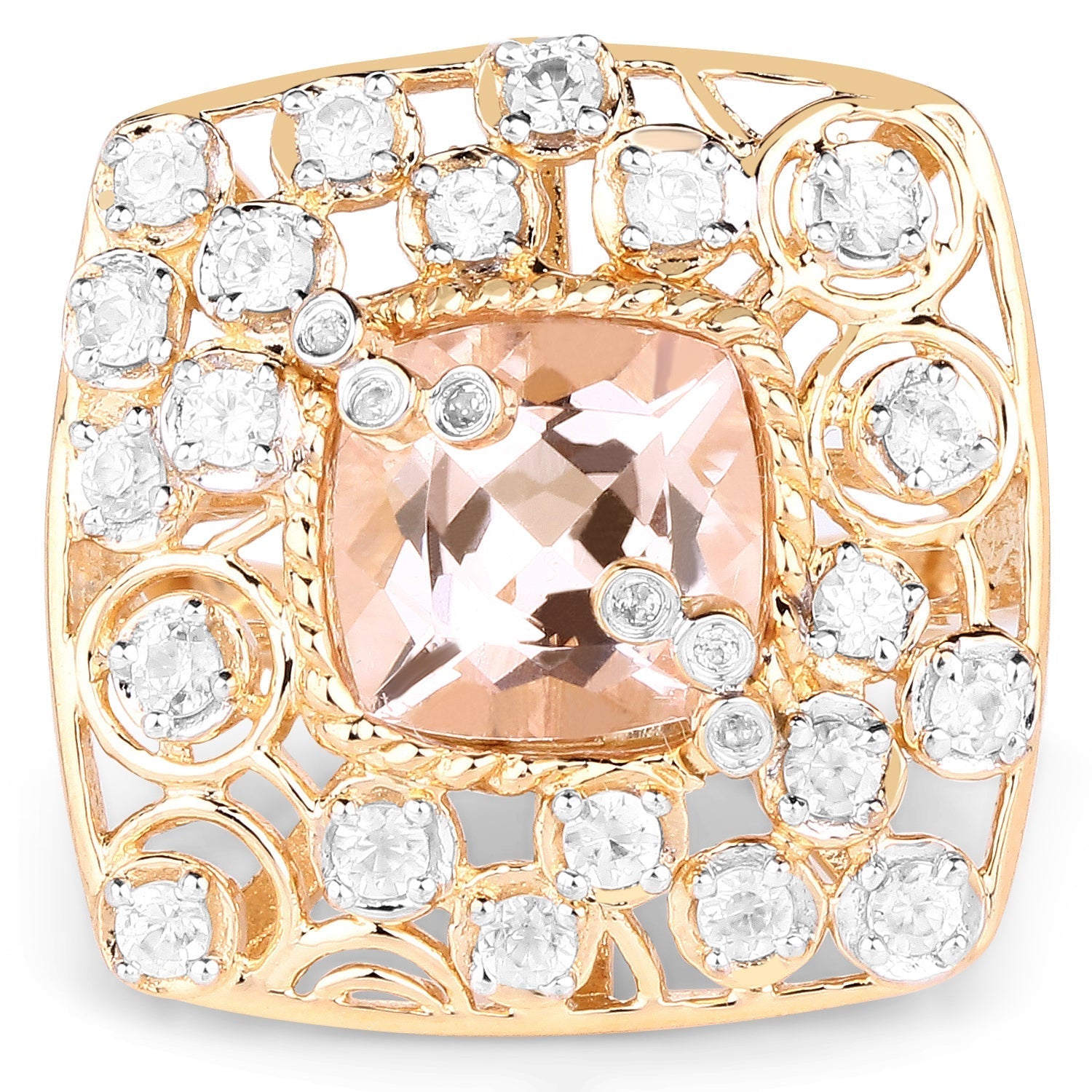 14K Yellow Gold Plated 3.33 Carat Synthartic Morganite and White Topaz .925 Sterling Silver Ring Bids.com