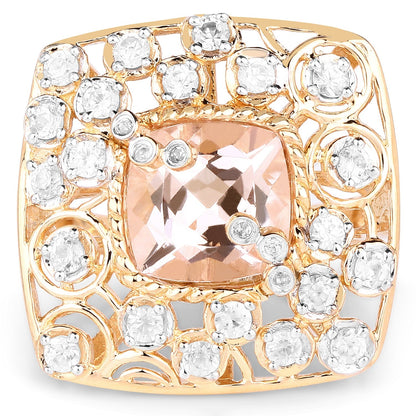 14K Yellow Gold Plated 3.33 Carat Synthartic Morganite and White Topaz .925 Sterling Silver Ring Bids.com