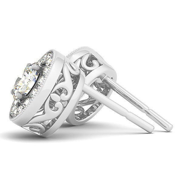 14k White Gold Round Diamond Halo Milgrain Border Earrings (3/4 cttw) Bids.com