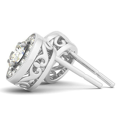 14k White Gold Round Diamond Halo Milgrain Border Earrings (3/4 cttw) Bids.com