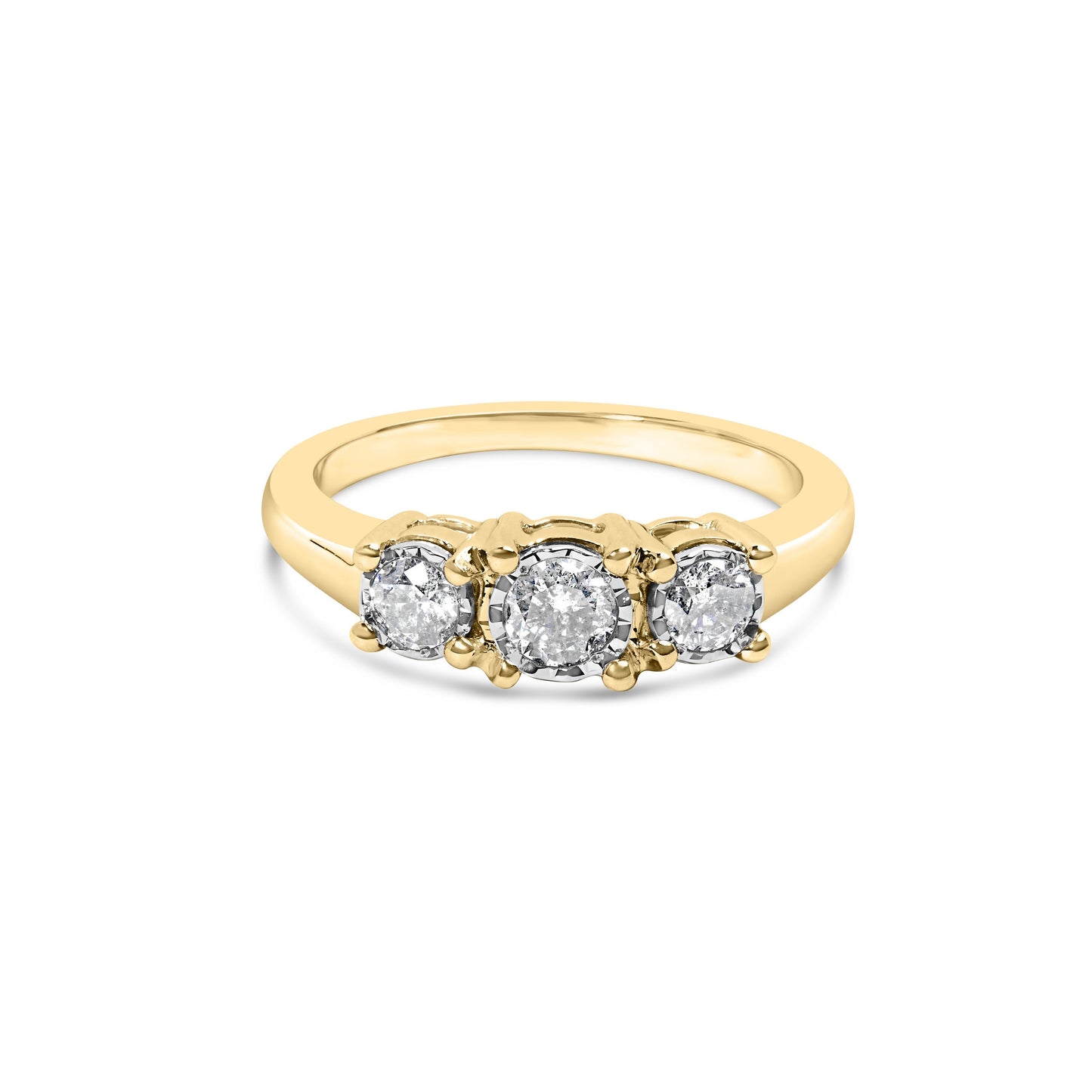 10K Yellow Gold 1/2 Cttw Miracle Set Round Diamond Three Stone Illusion Plate Ring (I-J Color, I2-I3 Clarity) - Size 7 Bids.com