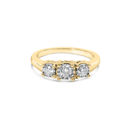 10K Yellow Gold 1/2 Cttw Miracle Set Round Diamond Three Stone Illusion Plate Ring (I-J Color, I2-I3 Clarity) - Size 7 Bids.com