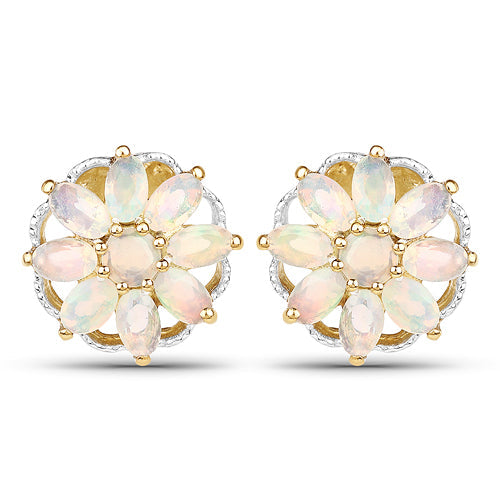 14K Yellow Gold Plated 2.70 Carat Genuine Ethiopian Opal .925 Sterling Silver Earrings Bids.com