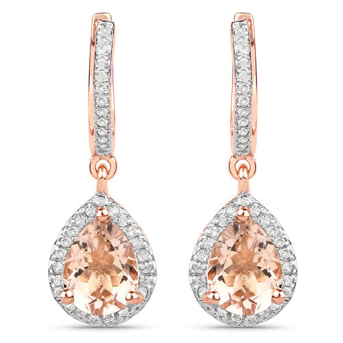 2.03 Carat Genuine Morganite and White Topaz .925 Sterling Silver Earrings Bids.com