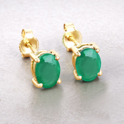 1.44 Carat Genuine Zambian Emerald 10K Yellow Gold Earrings Bids.com