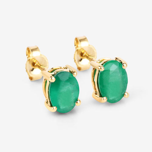 1.44 Carat Genuine Zambian Emerald 10K Yellow Gold Earrings Bids.com