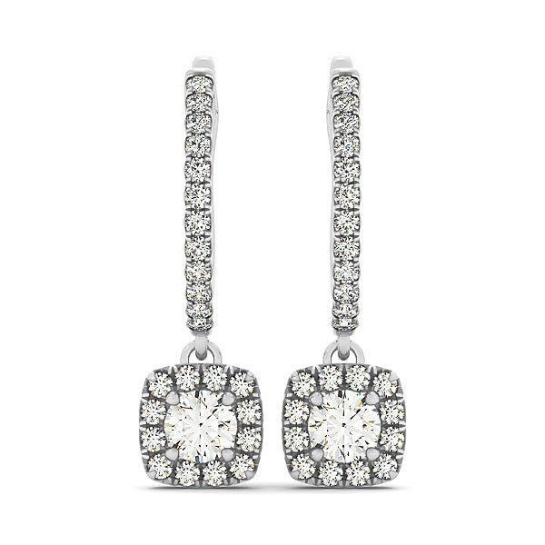 Cushion Shape Halo Style Diamond Drop Earrings in 14k White Gold (1/2 cttw) Bids.com
