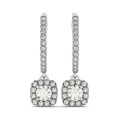 Cushion Shape Halo Style Diamond Drop Earrings in 14k White Gold (1/2 cttw) Bids.com