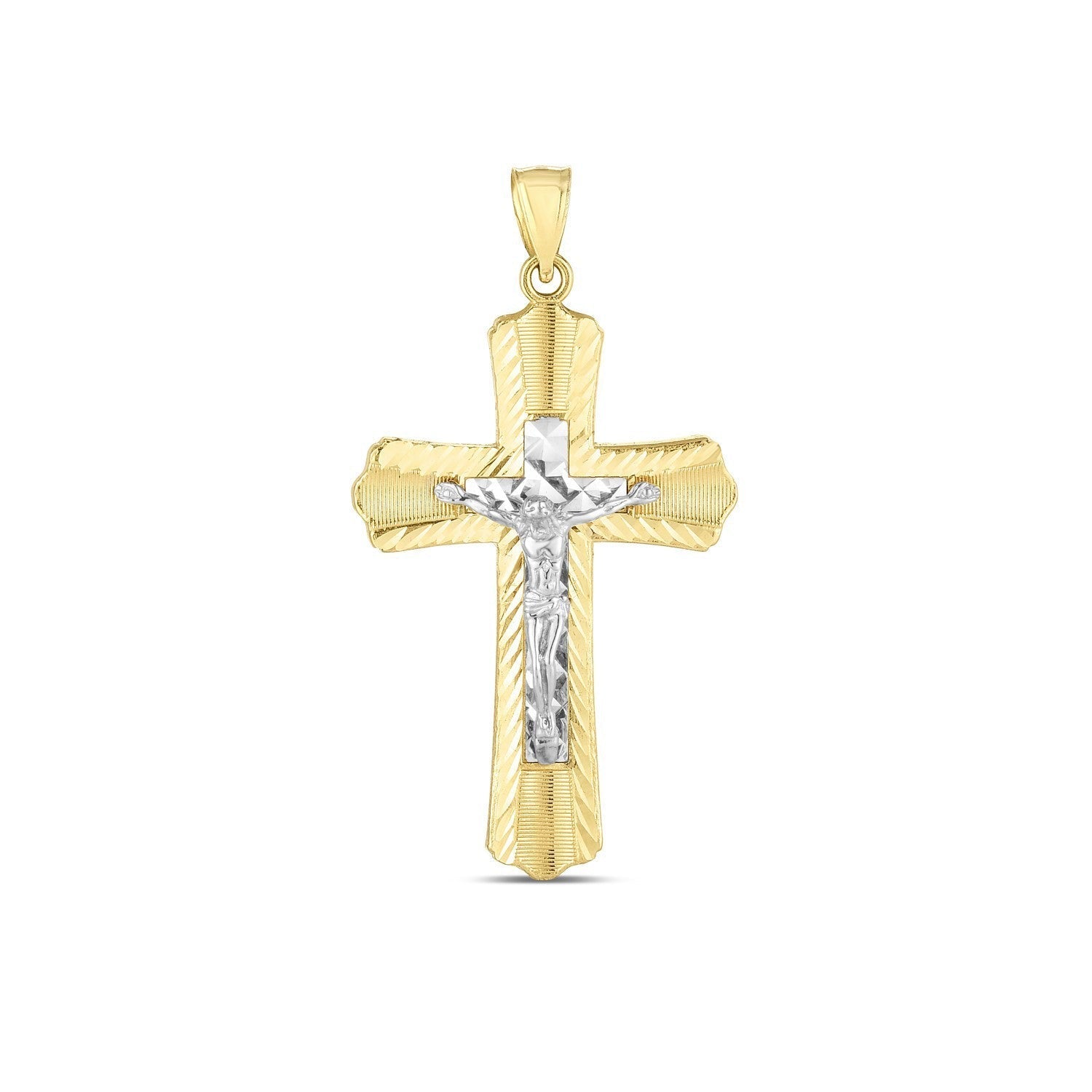 14k Two Tone Gold High Polish Diamond Cut Cross Pendant Bids.com