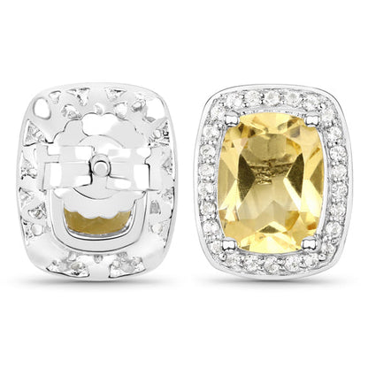 2.81 Carat Genuine Citrine and White Topaz .925 Sterling Silver Earrings Bids.com