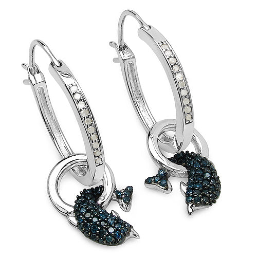 0.54 Carat Genuine Blue Diamond and White Diamond .925 Sterling Silver Earrings Bids.com