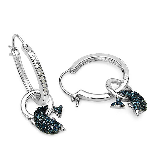 0.54 Carat Genuine Blue Diamond and White Diamond .925 Sterling Silver Earrings Bids.com