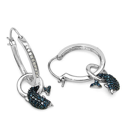 0.54 Carat Genuine Blue Diamond and White Diamond .925 Sterling Silver Earrings Bids.com