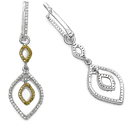 1.00 Carat Genuine White Diamond & Yellow Diamond .925 Sterling Silver Earrings Bids.com
